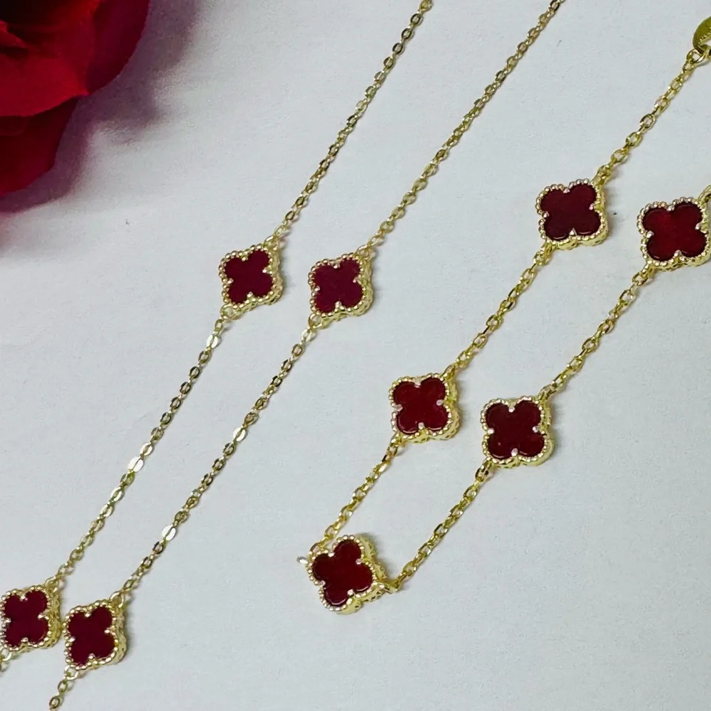❤️‍🔥14K/925S CUSTOM RED CARNELIAN CLOVER SET - Picture 11 of 12